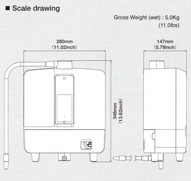 Dimensions of Kangen LeveLuk K8 Water Ionizer